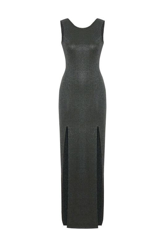 JENDUE Lucenza Dress - Sparkly Sleeveless Maxi with Side Slits
