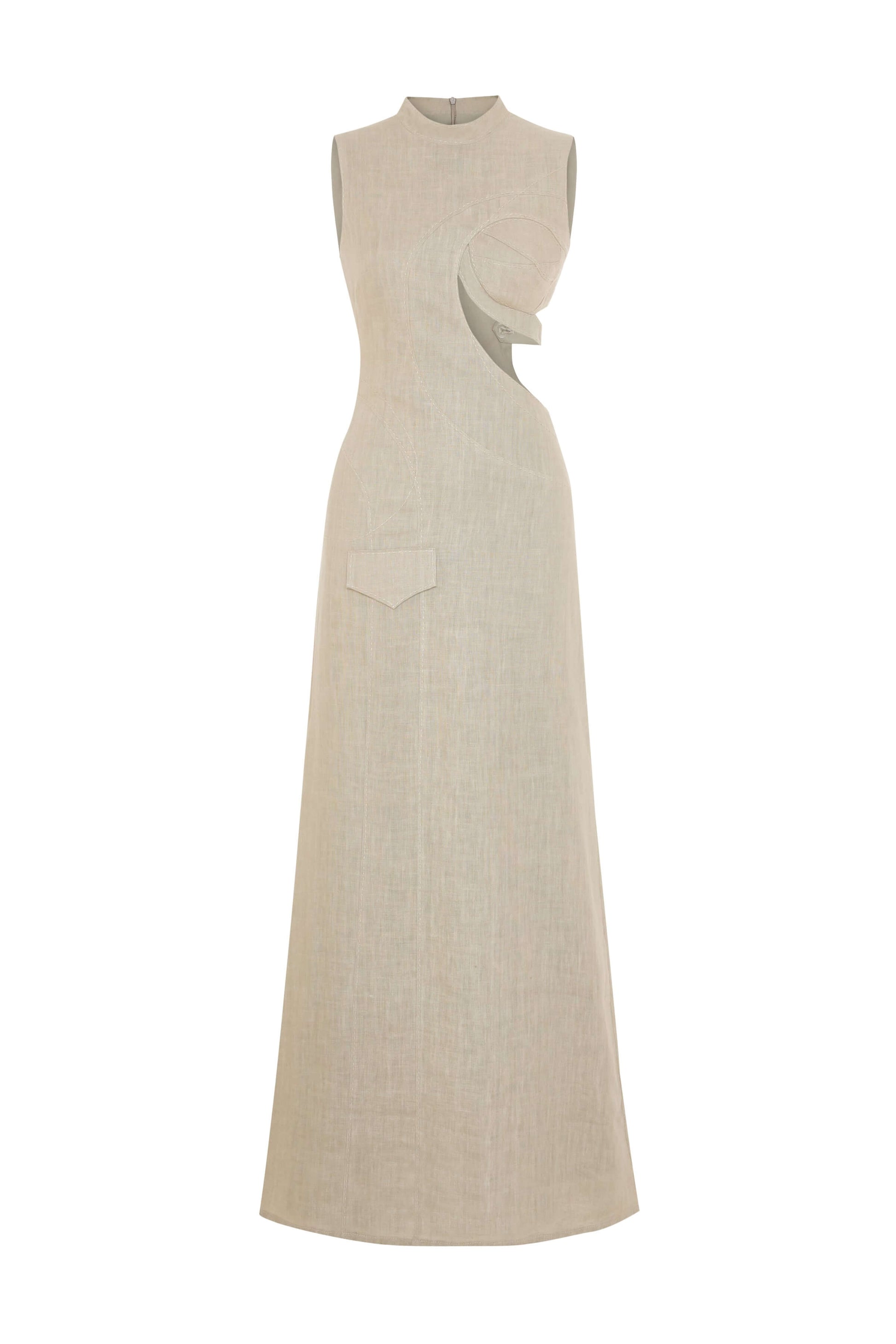 JENDUE Soul Flame Dress - Avant-Garde Linen Maxi Cut-Out