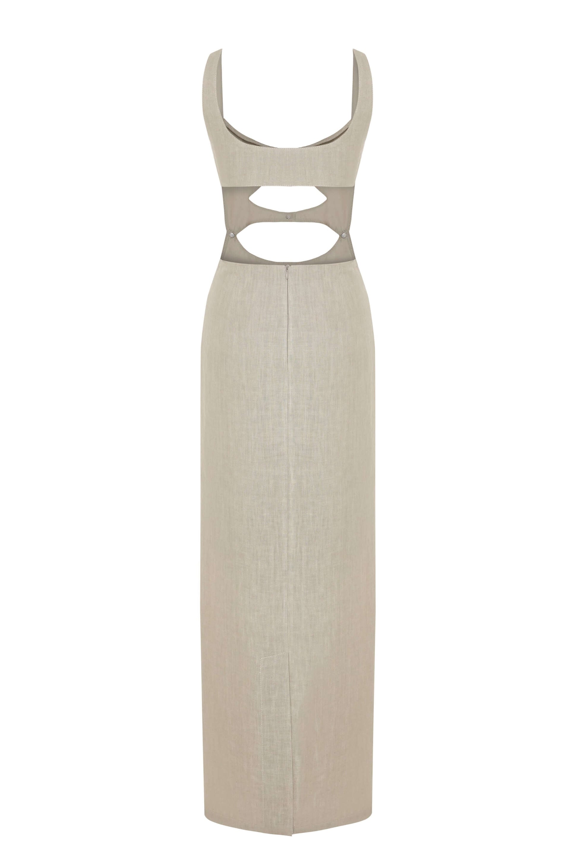 JENDUE Chiara Dress - Linen Cut-Out Maxi Dress