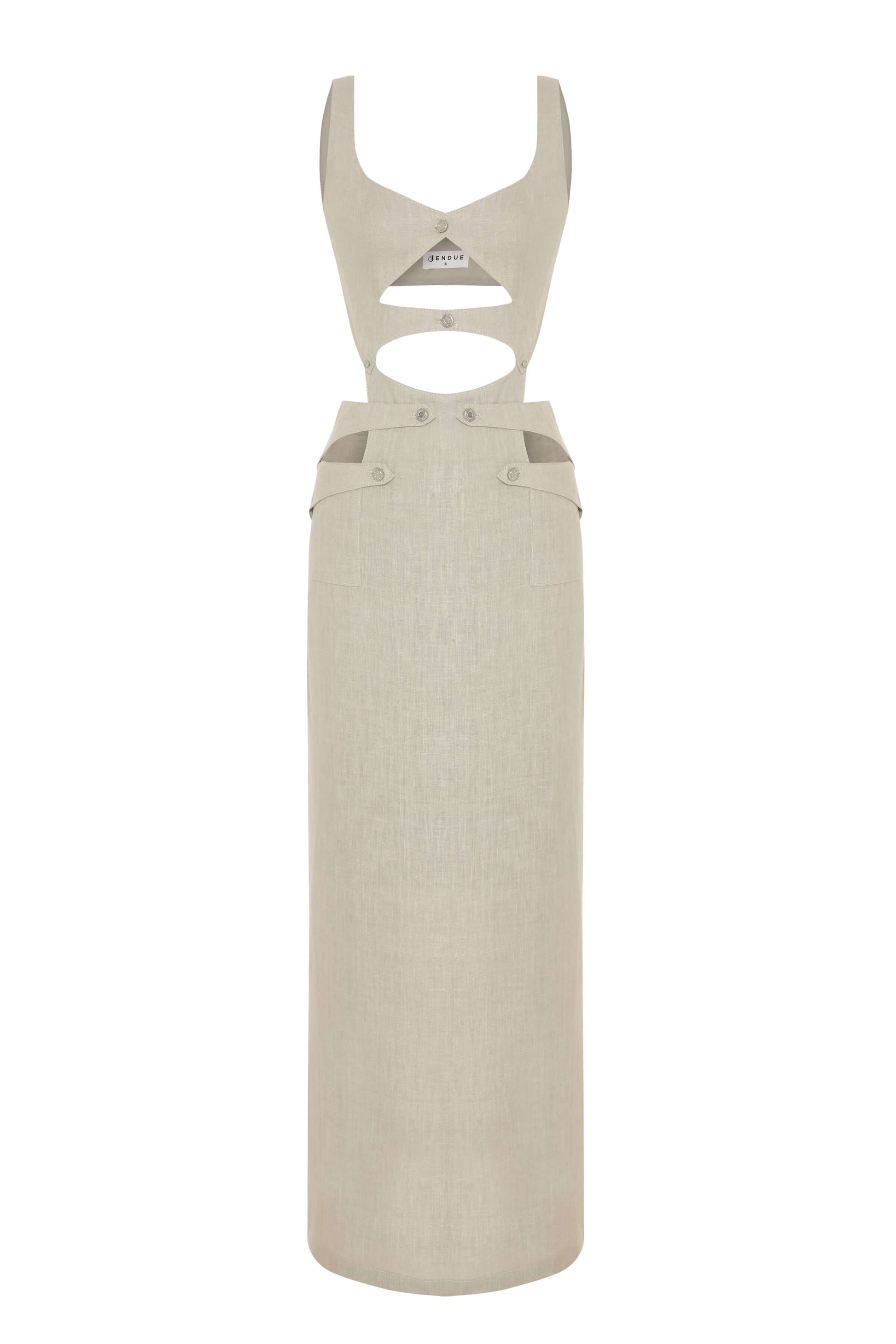 JENDUE Chiara Dress - Linen Cut-Out Maxi Dress
