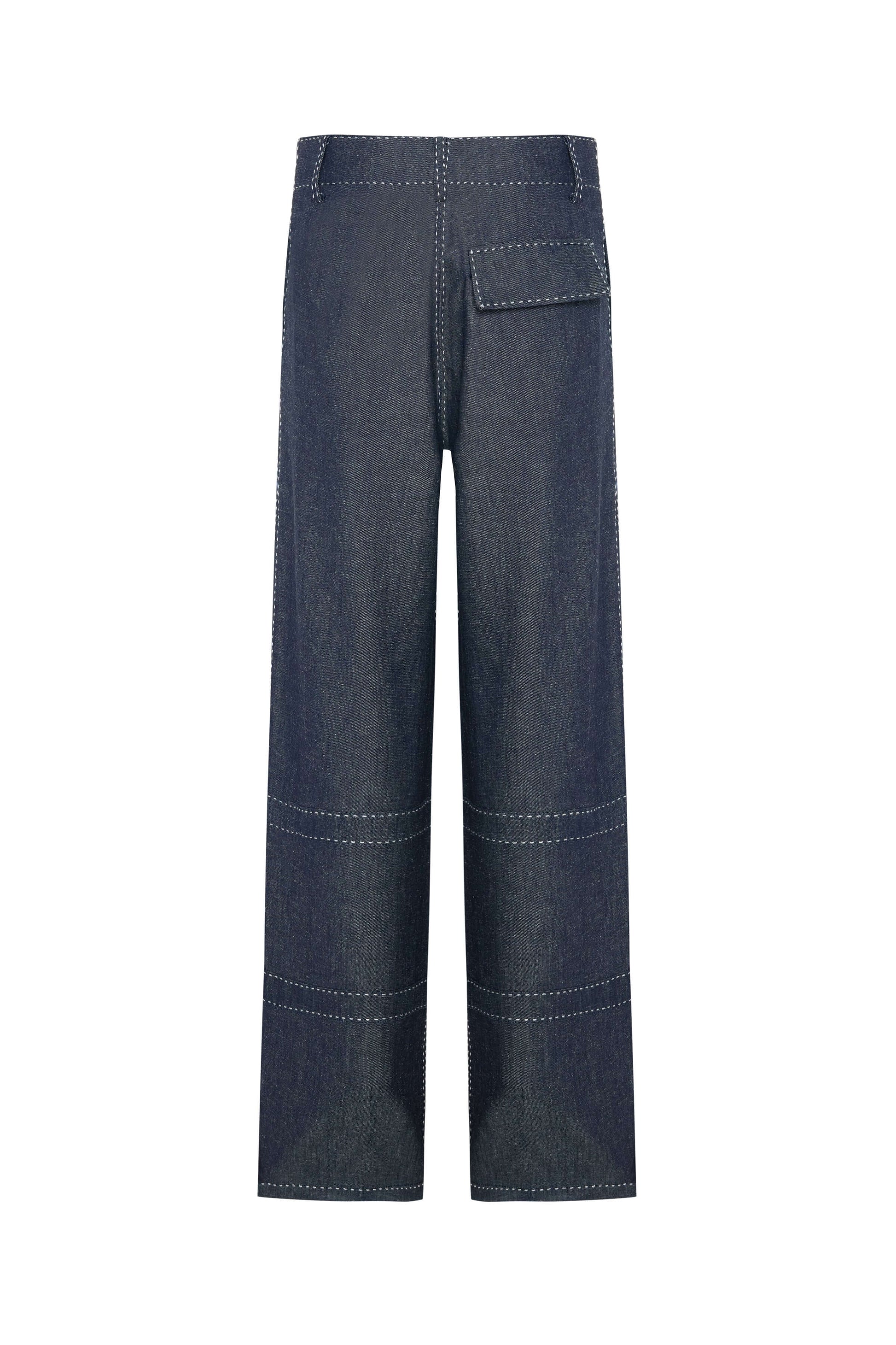 JENDUE Fortitude Trousers - Wide Leg Contrast Stitch Denim
