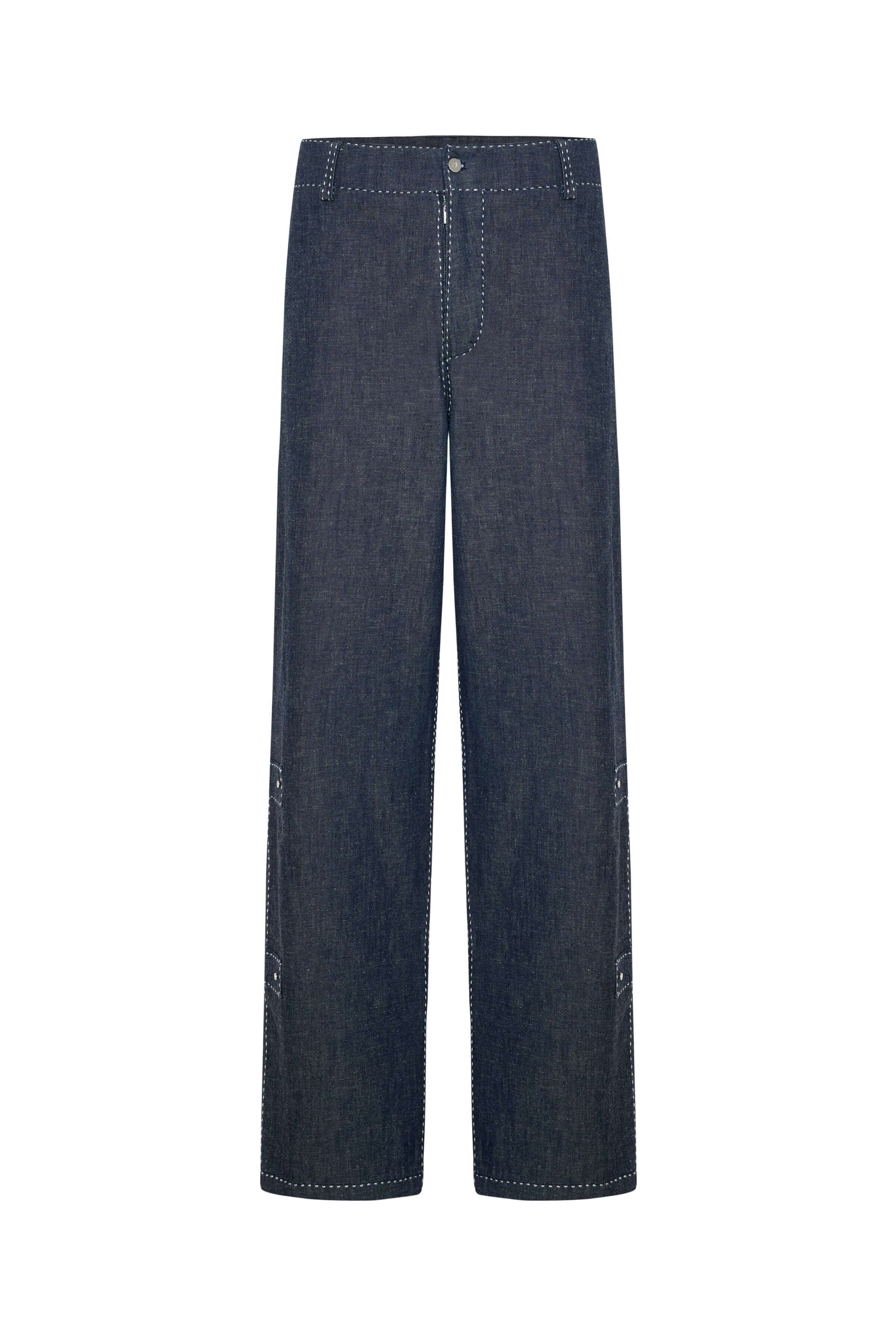 JENDUE Fortitude Trousers - Wide Leg Contrast Stitch Denim