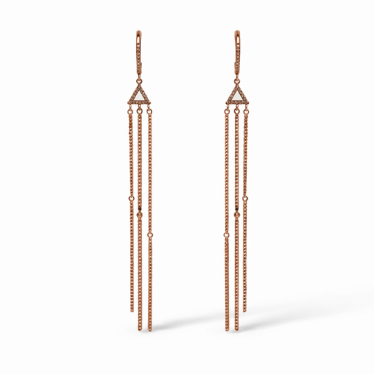 14K Gold Diamond Chain Drop Earrings