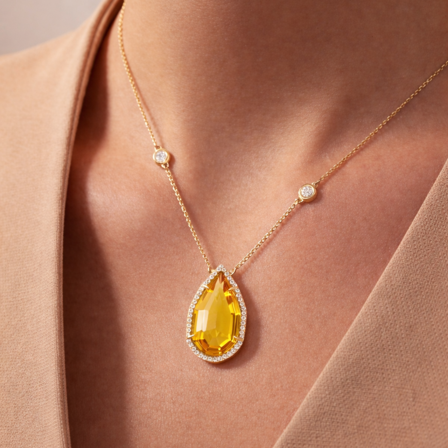 18K Gold Pear Pendant Necklace