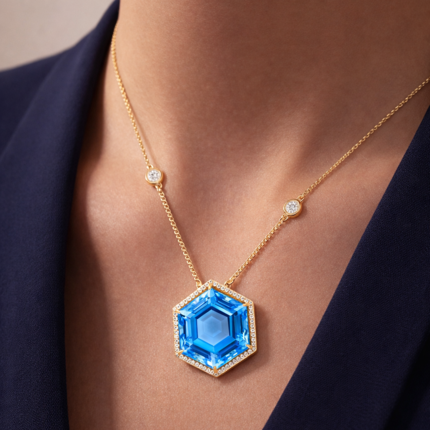 18K Gold Hexagon Pendant Necklace