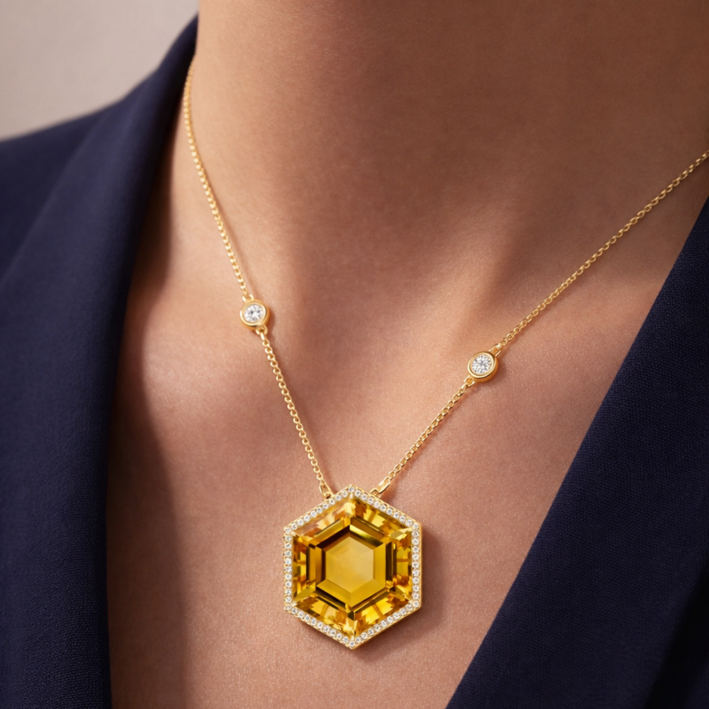 18K Gold Hexagon Pendant Necklace