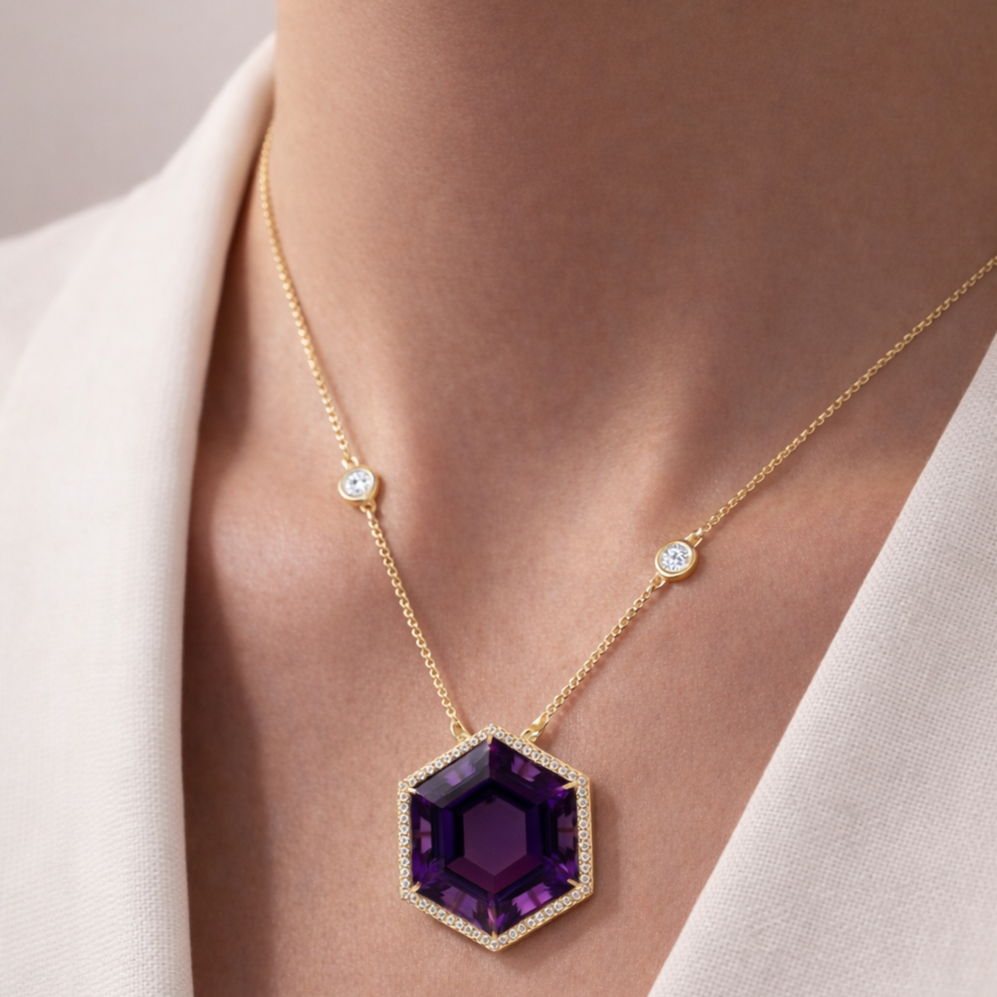 18K Gold Hexagon Pendant Necklace