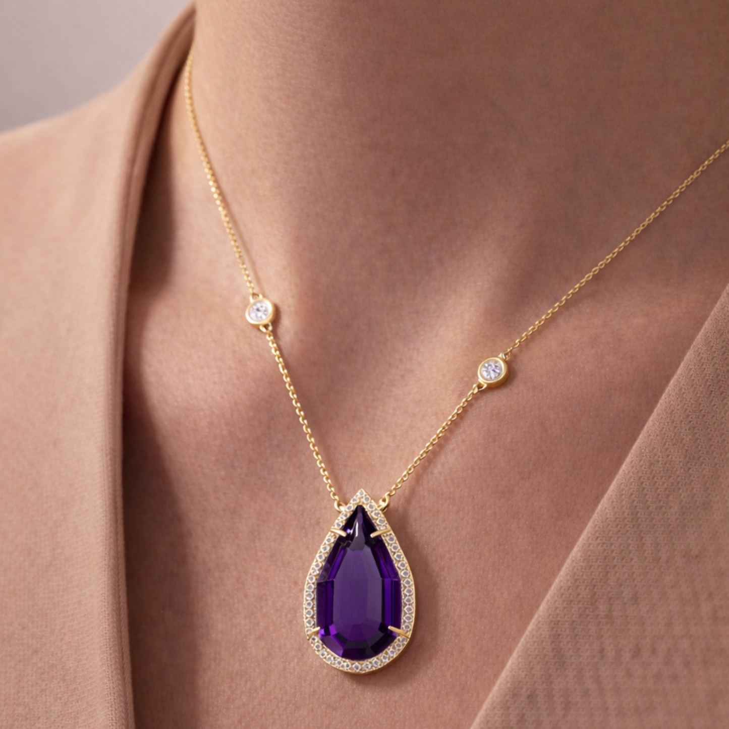 18K Gold Pear Pendant Necklace
