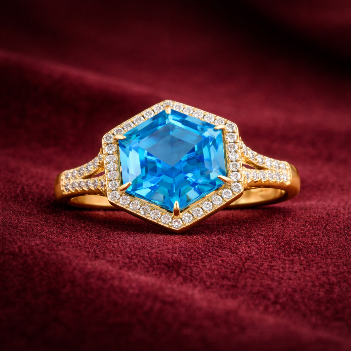 18K Gold Hexagon Diamond Ring
