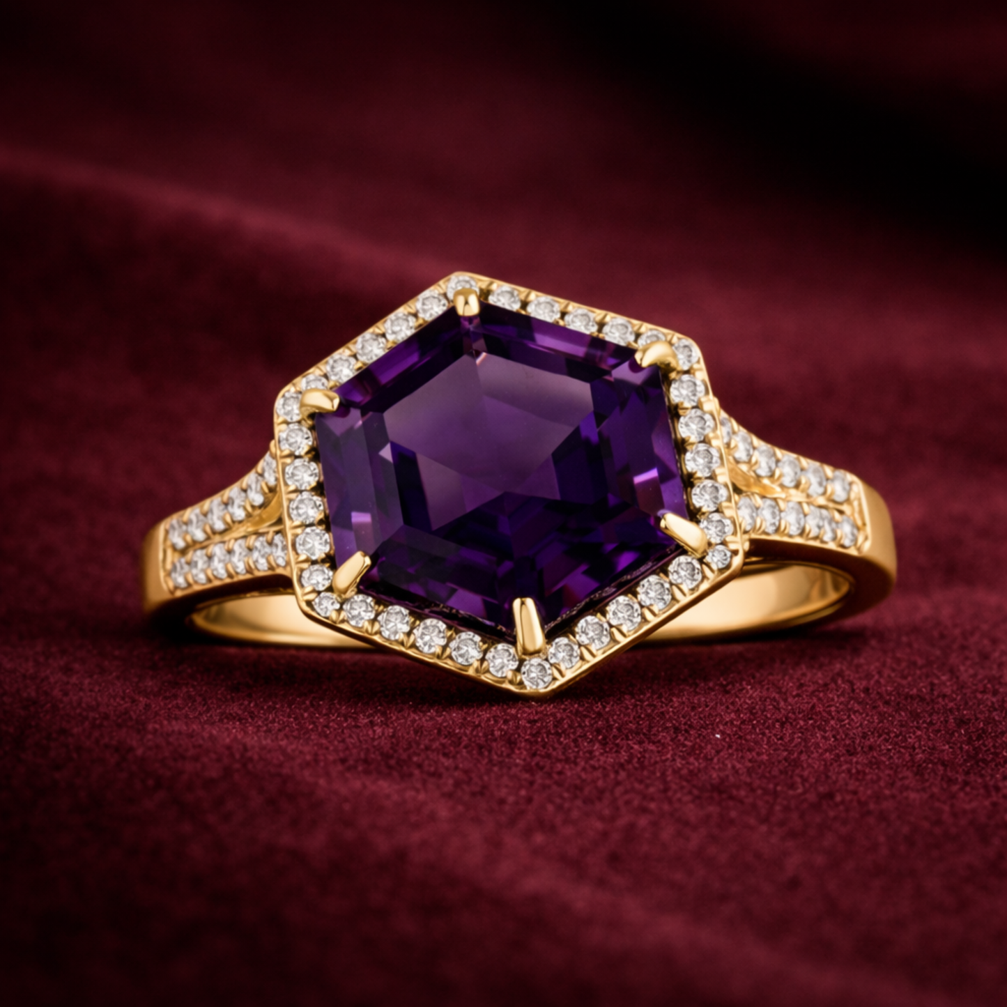 18K Gold Hexagon Diamond Ring
