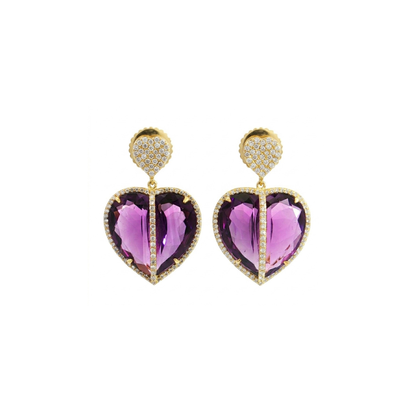 18K Gold Amethyst Heart Earrings