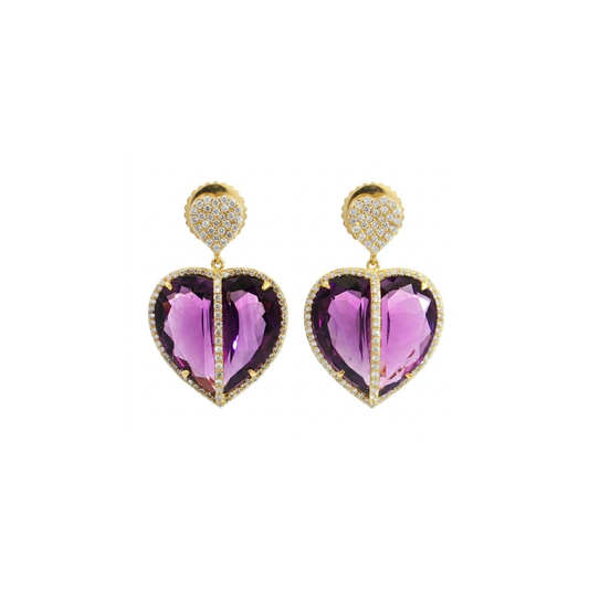 18K Gold Amethyst Heart Earrings