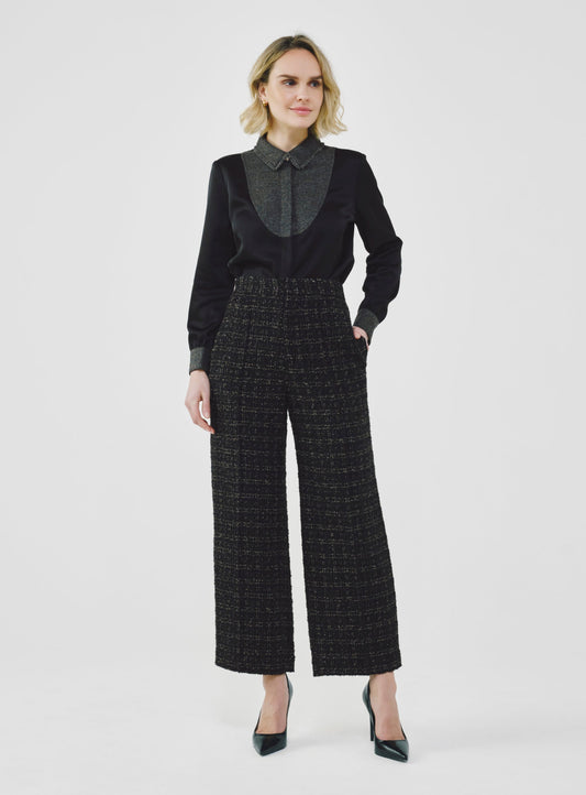 Fancy Tweed Wide Leg Pants with Elastic Waistband