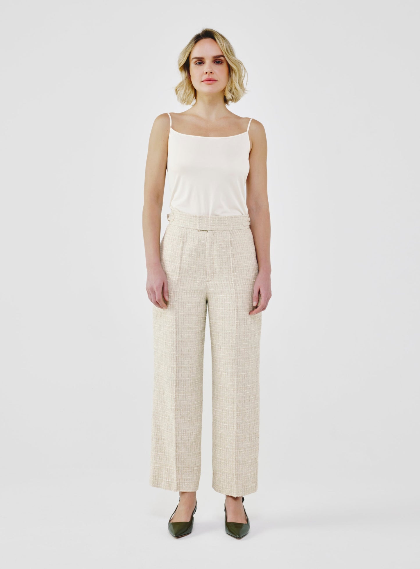 Fancy Tweed High-Waist Tailored Pants