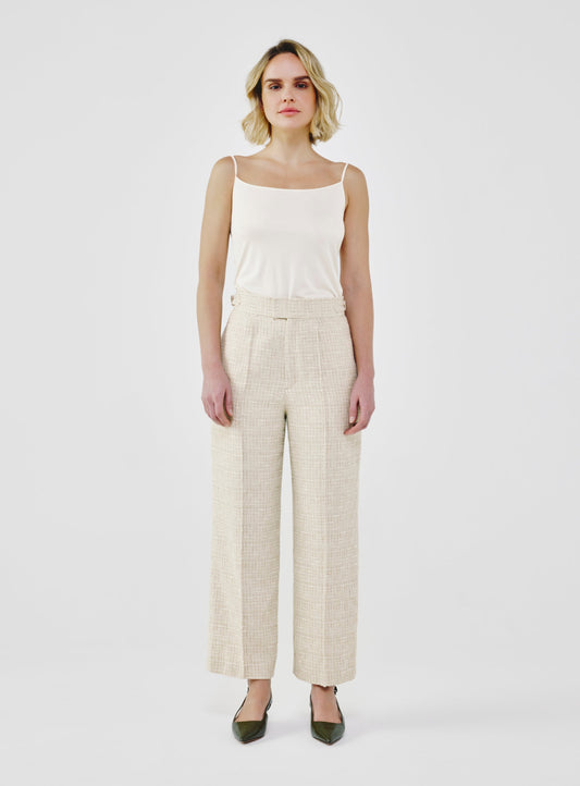 Fancy Tweed High-Waist Tailored Pants