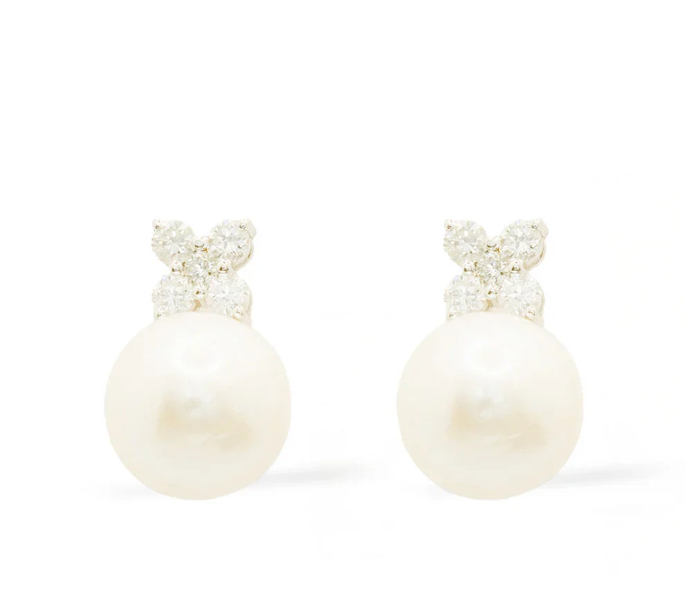 Snow White Tahitian Pearl & Diamond Gold Earrings