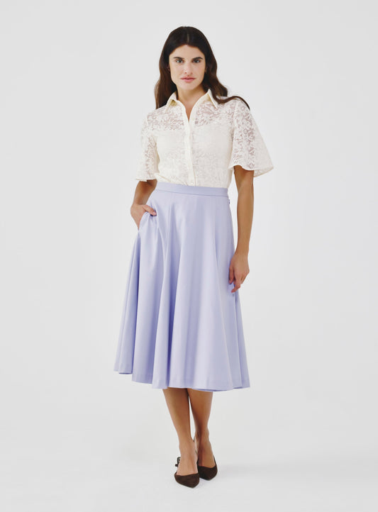 High-Waist Midi Skirt with Elastic Waistband