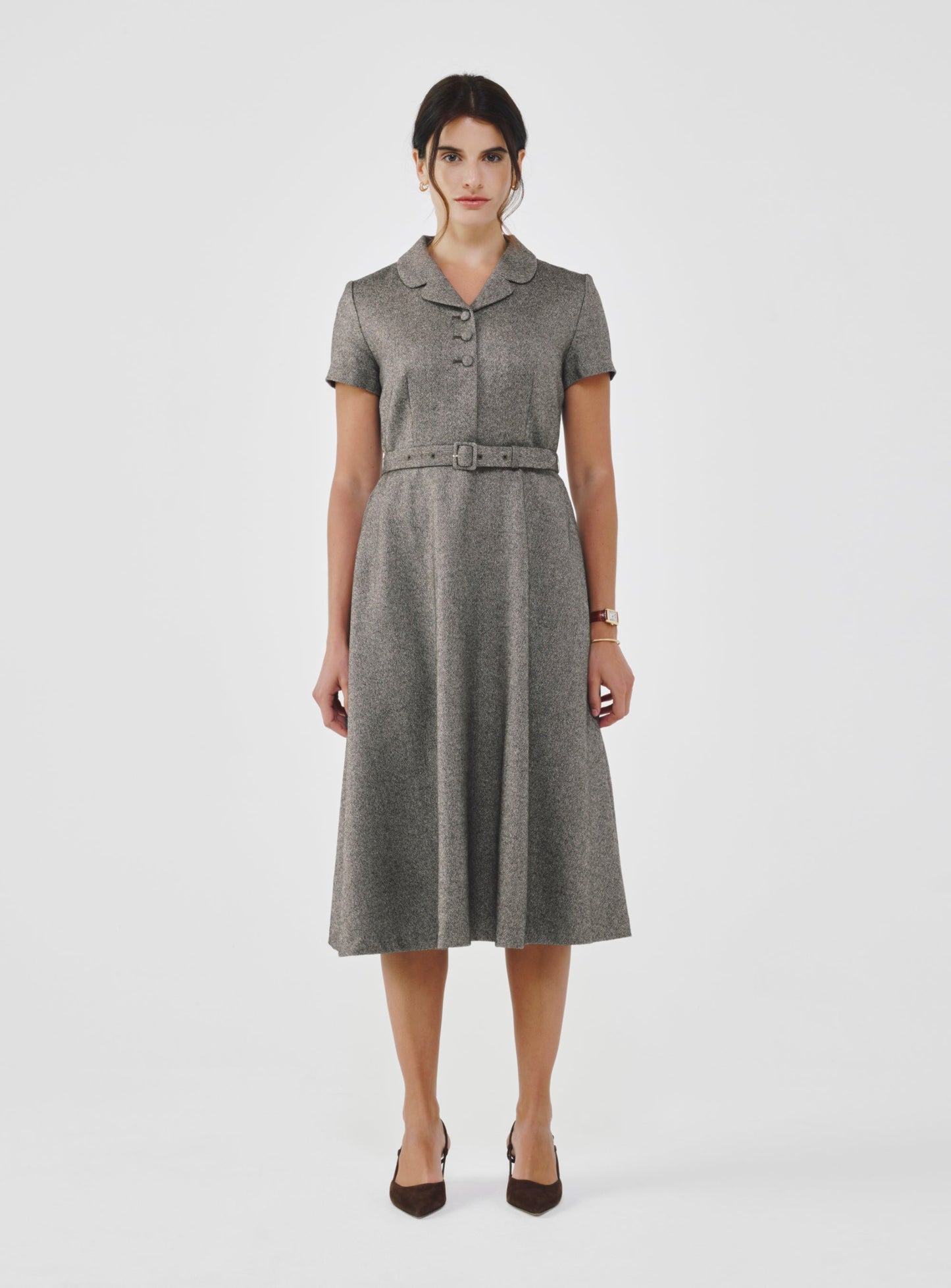 Classic Fancy Tweed Midi Dress