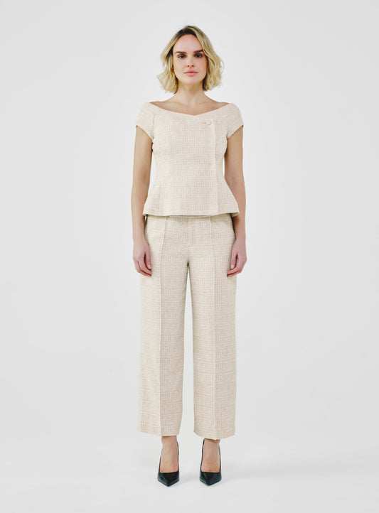Tailored Fancy Tweed Bardot Top