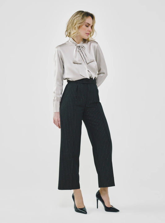Pinstripe High-Waist Tailored Pants