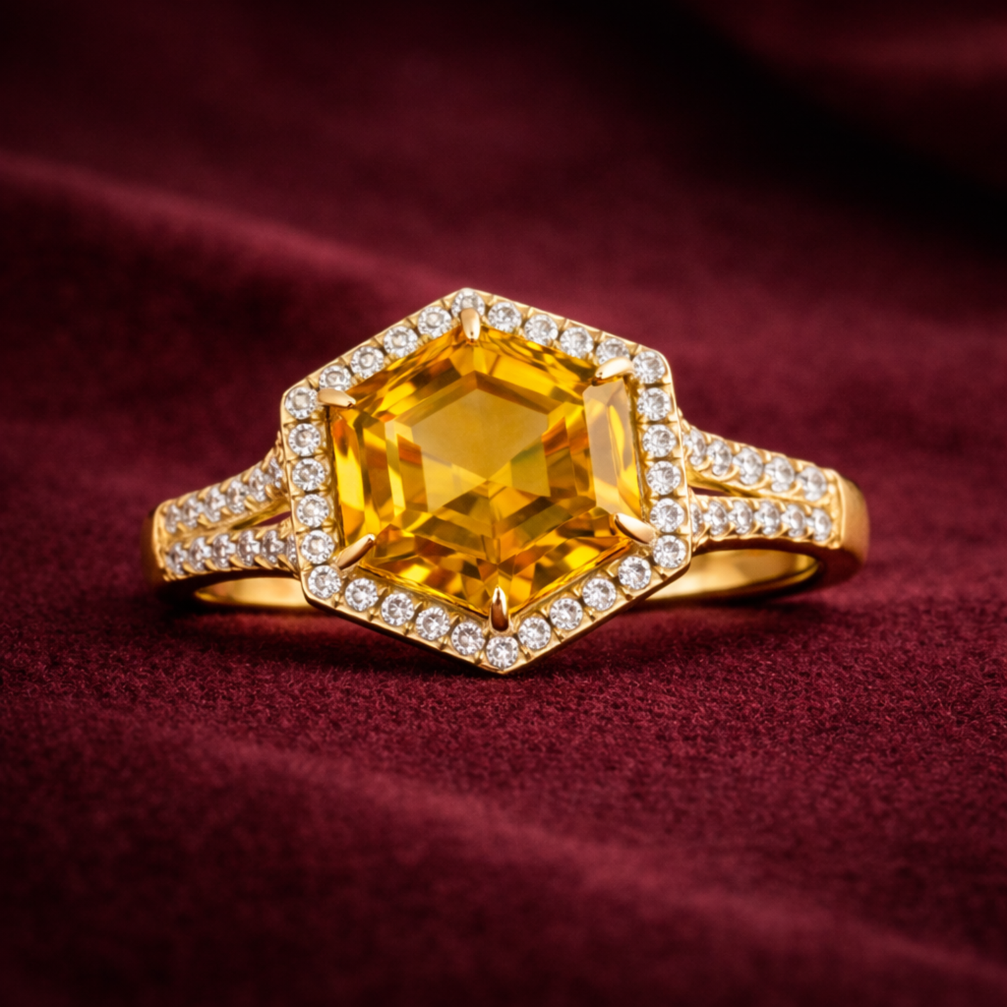 18K Gold Hexagon Diamond Ring