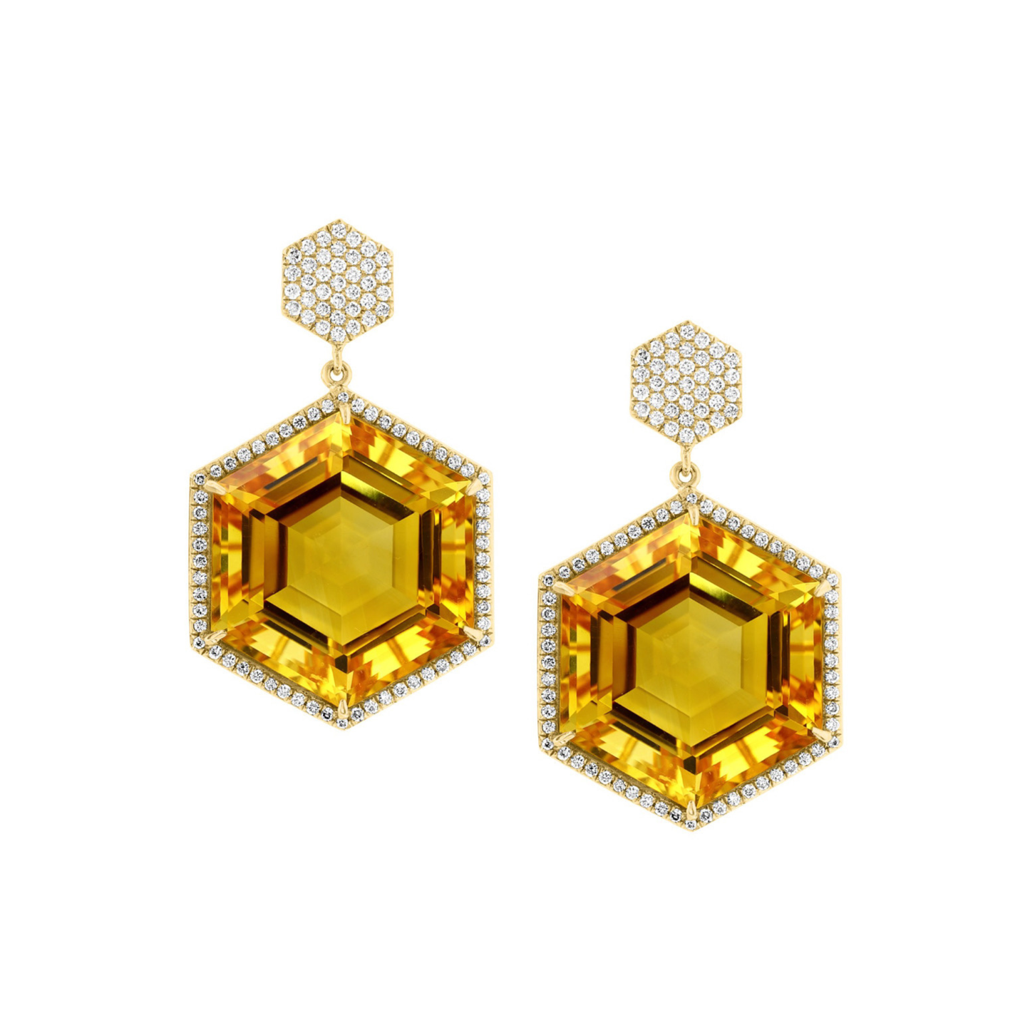 18K Gold Hexagon Diamond Earrings