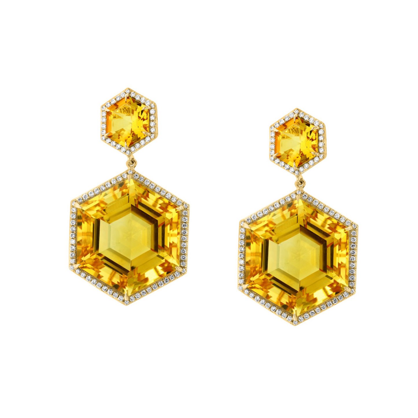 18K Gold Hexagon Statement Earrings
