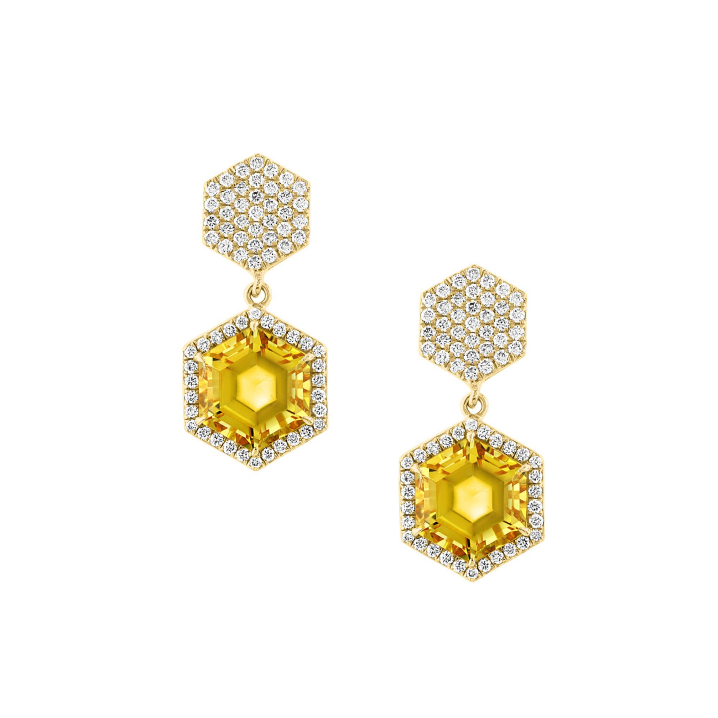18K Gold Hexagon Diamond Earrings