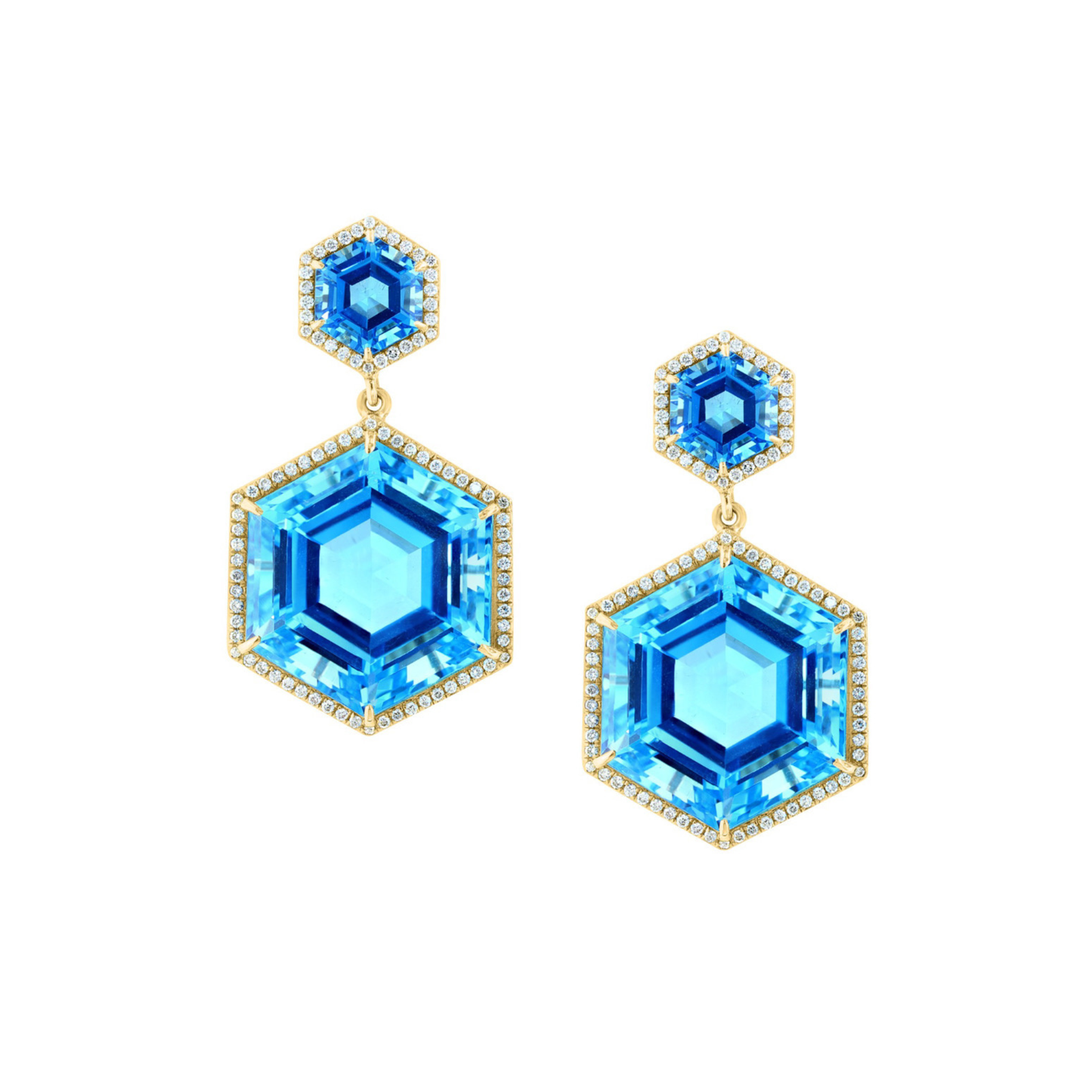 18K Gold Hexagon Statement Earrings