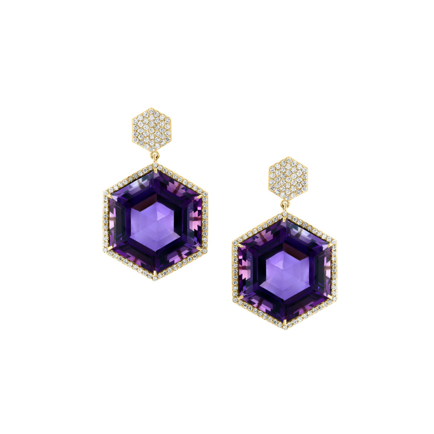 18K Gold Hexagon Diamond Earrings