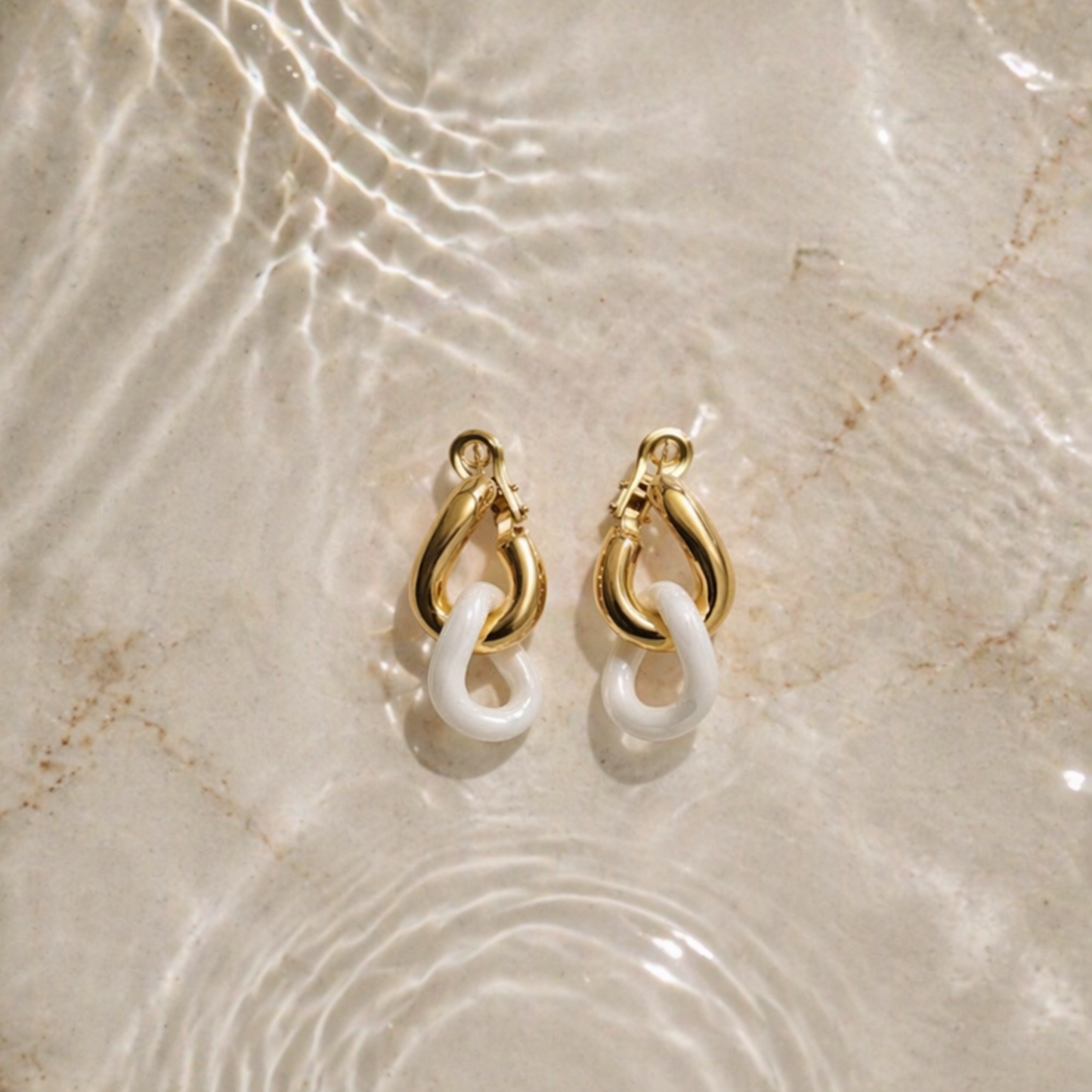 Double Hoop White Earrings