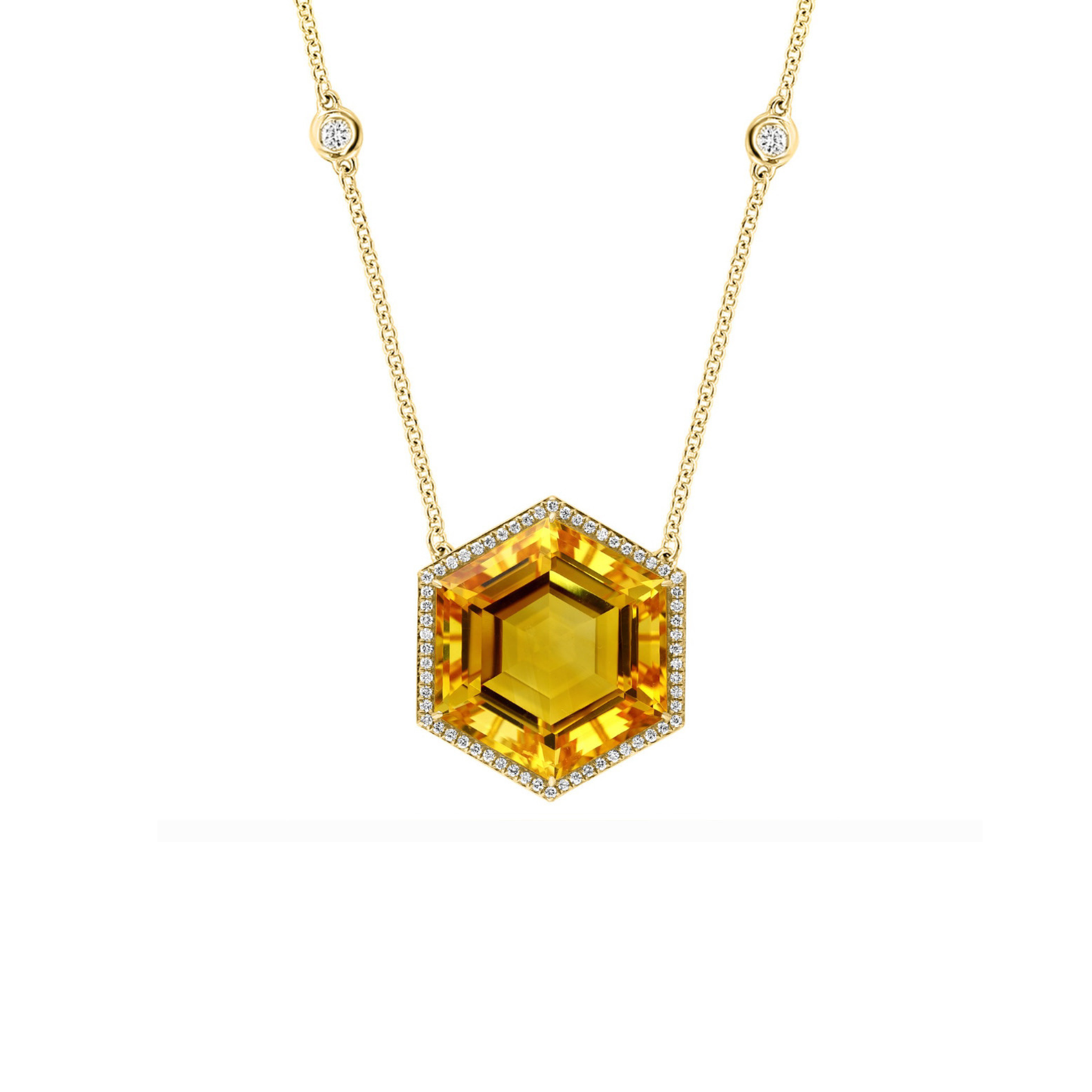 18K Gold Hexagon Pendant Necklace