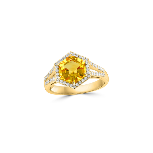18K Gold Hexagon Diamond Ring