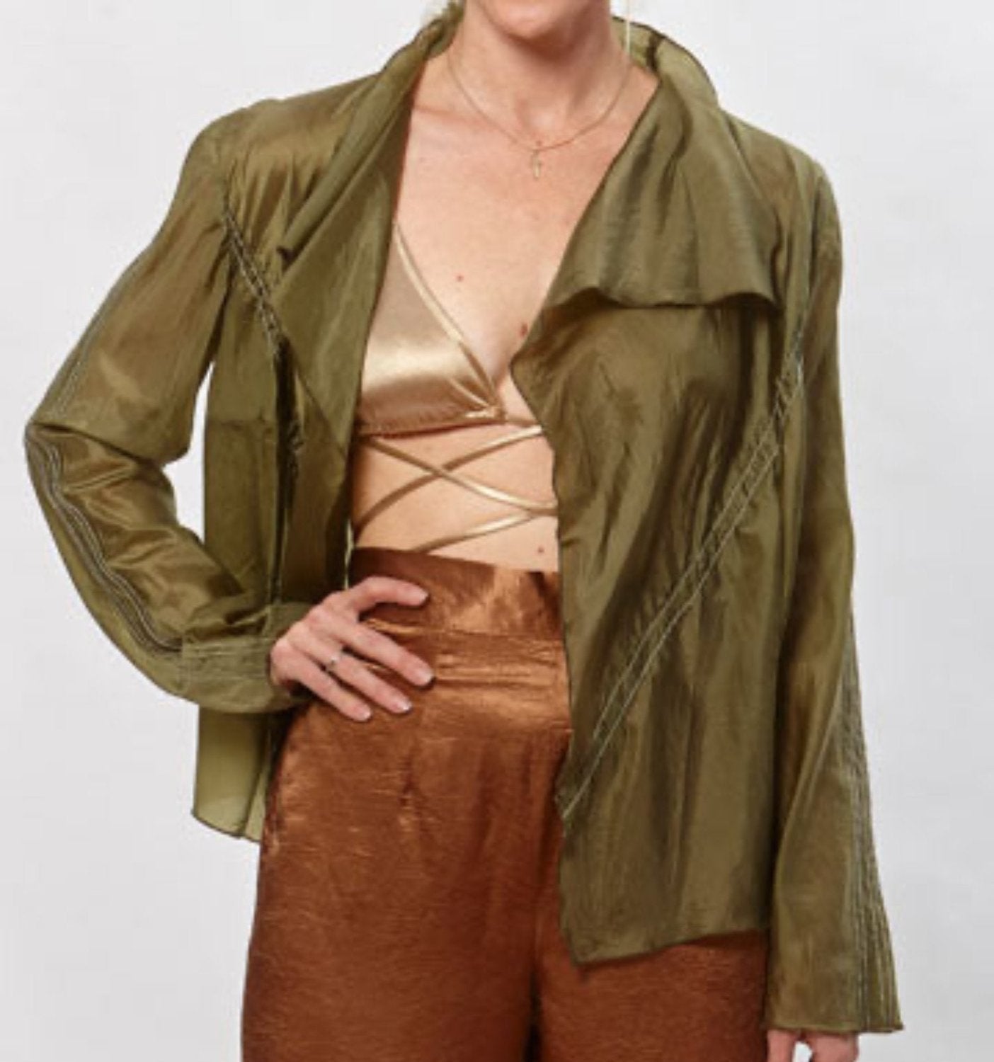 Elinor Flutter Front Jacket-Olive