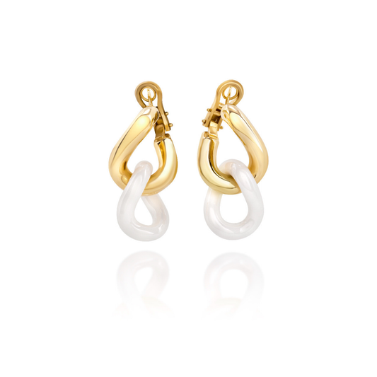 Double Hoop White Earrings