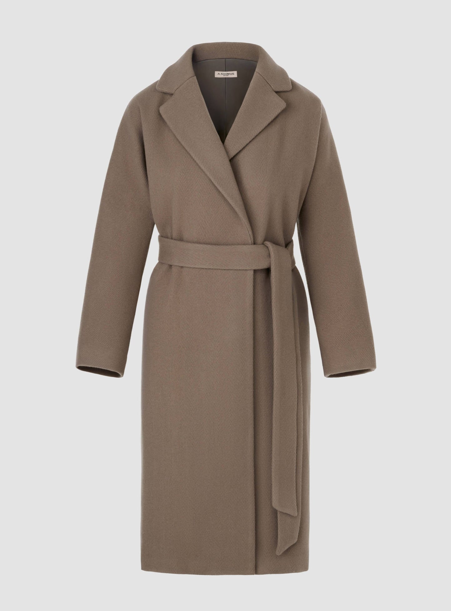 Herringbone Virgin Wool Wrap Coat