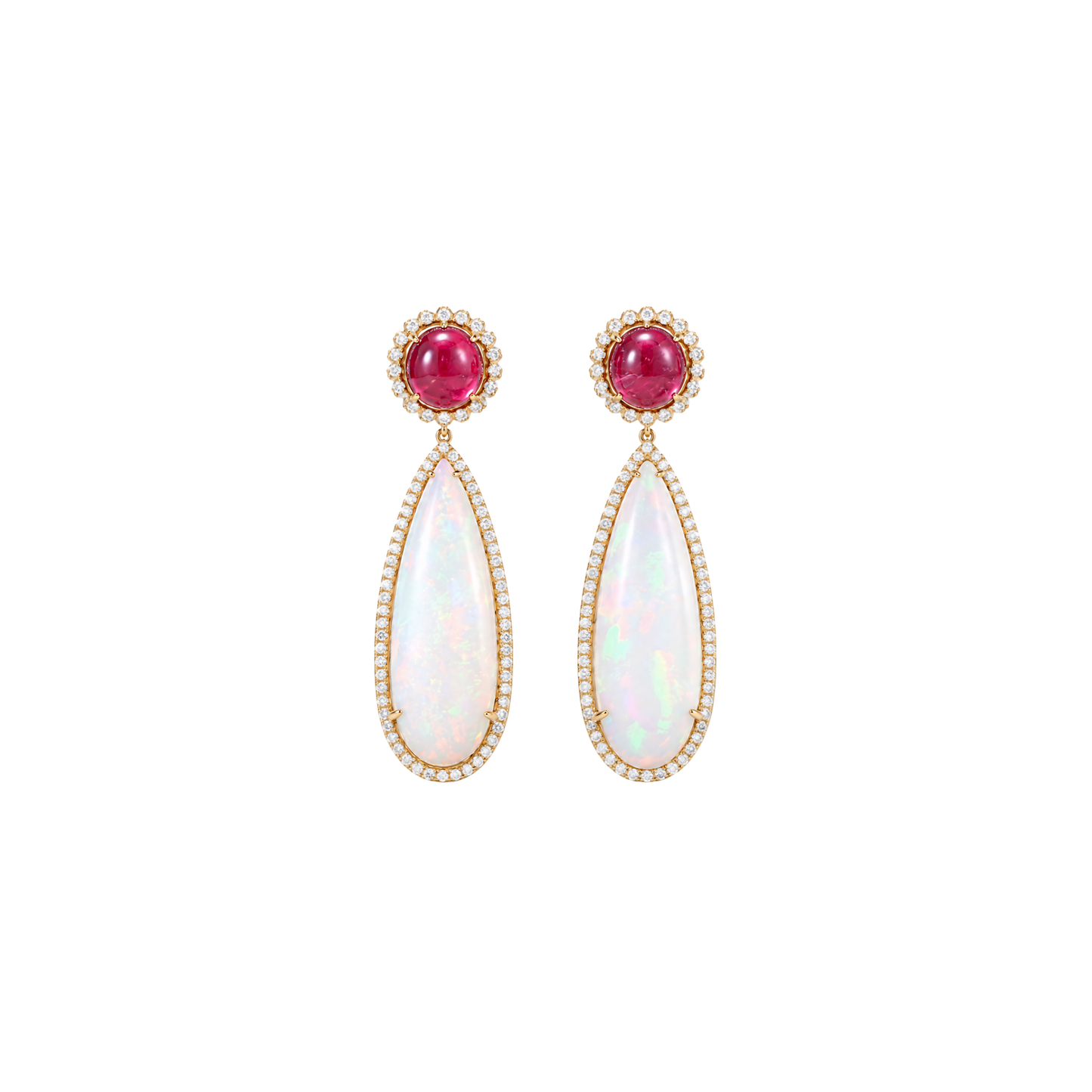 14K Gold Ethiopian Opal Ruby Earrings