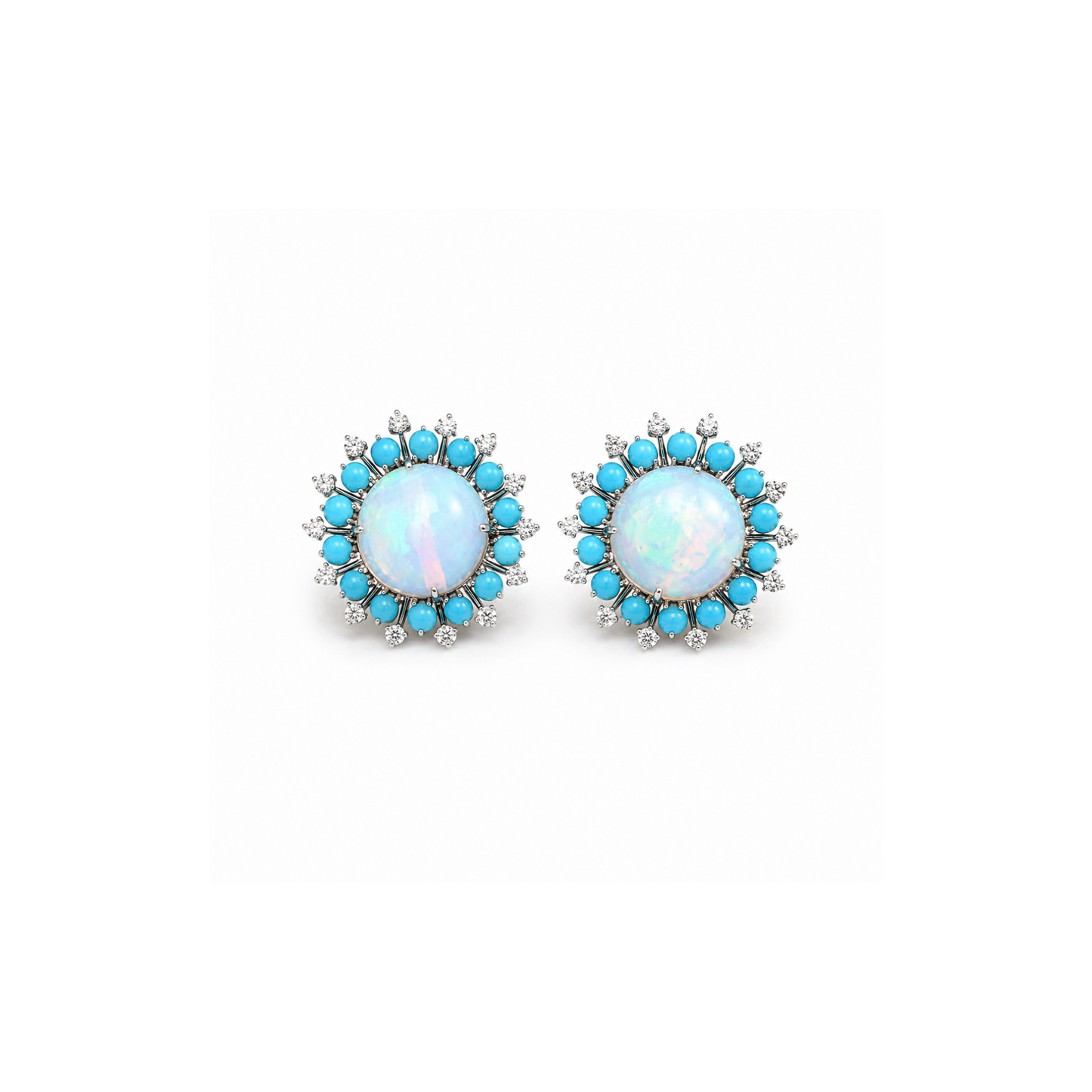 14K Gold Turquoise Halo Stud Earrings