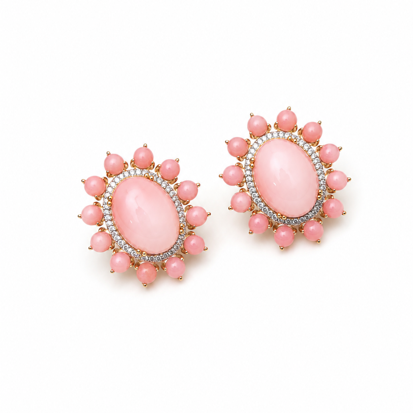 14K Gold Rosette Halo Stud Earrings