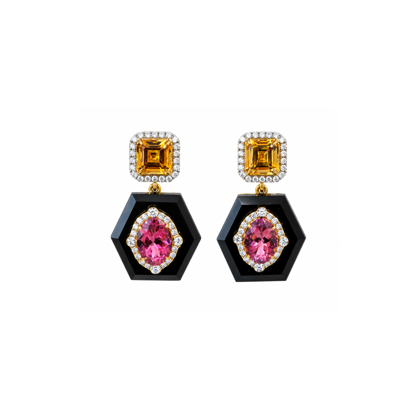 18K Gold Deco Rose Diamond Earrings