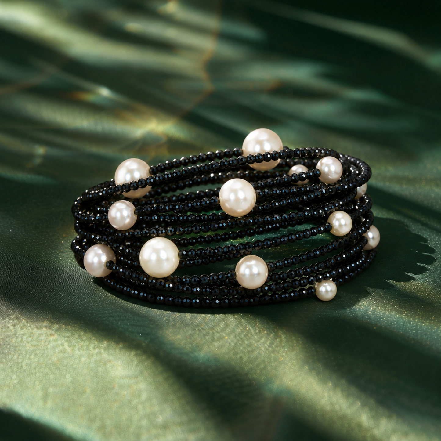 Black and Turquoise Beaded Bracelet Stack