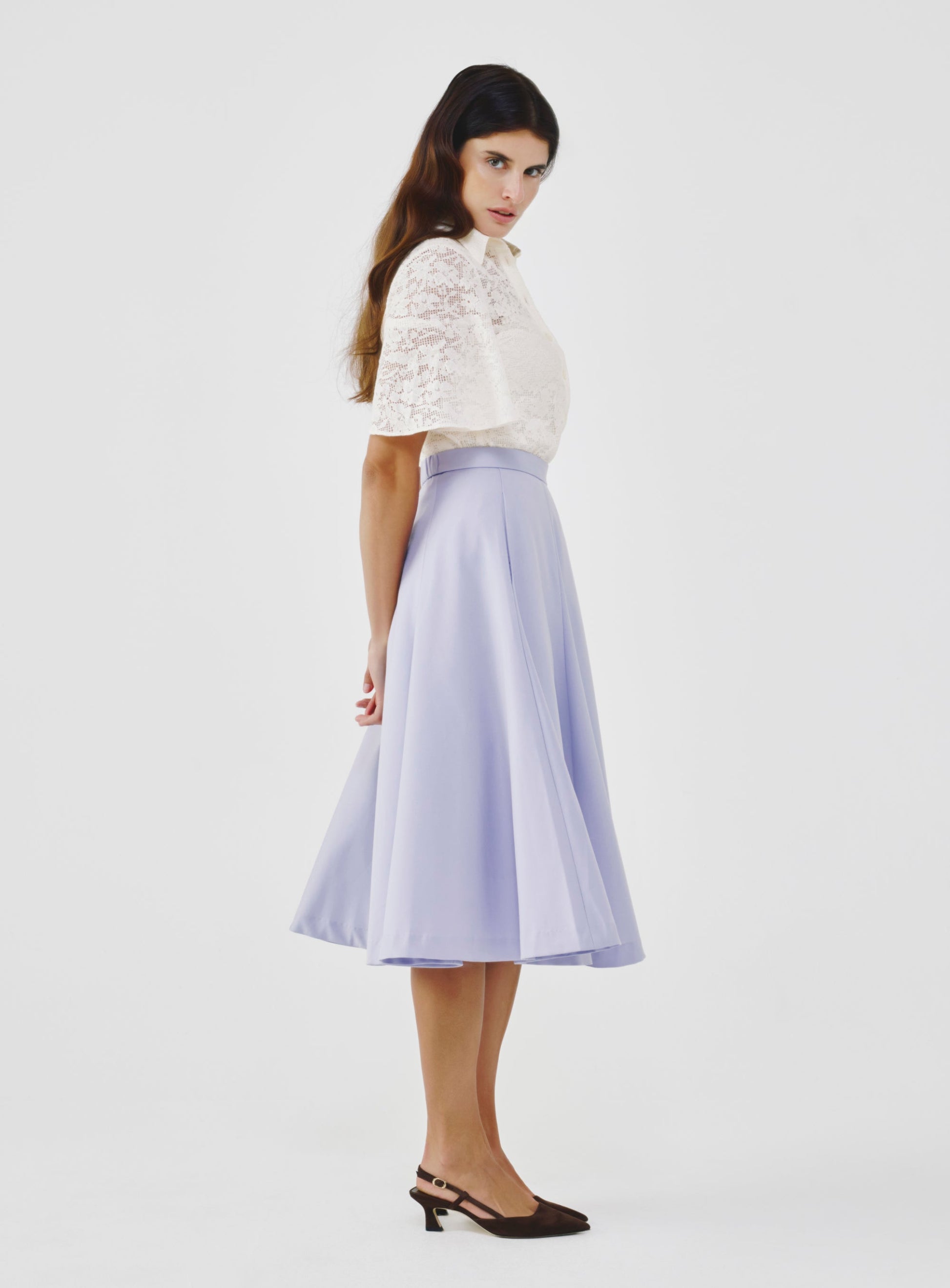High-Waist Midi Skirt with Elastic Waistband
