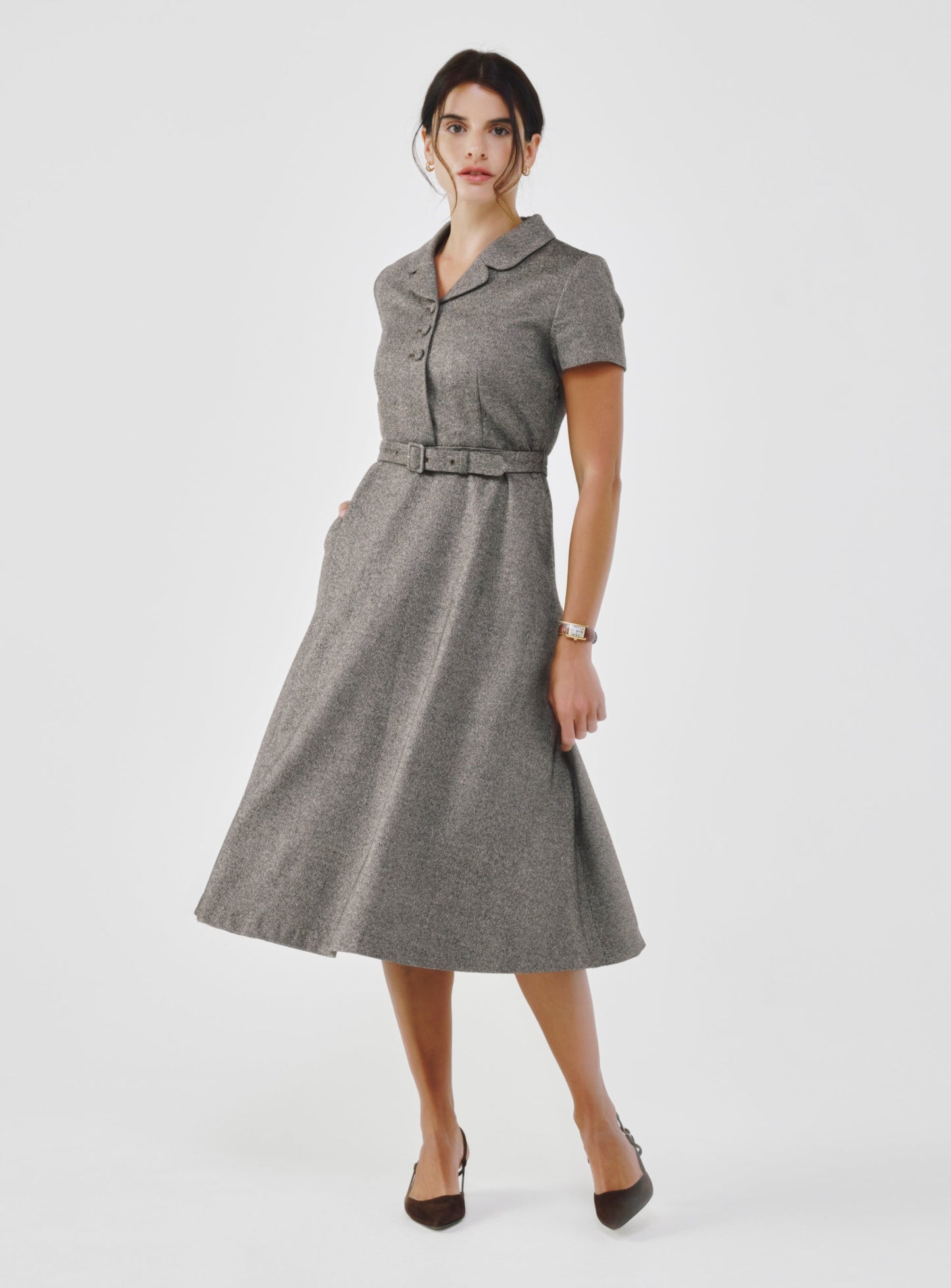 Classic Fancy Tweed Midi Dress