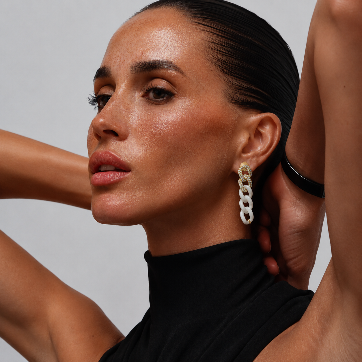 14K Gold Ceramic Chain Link Earrings