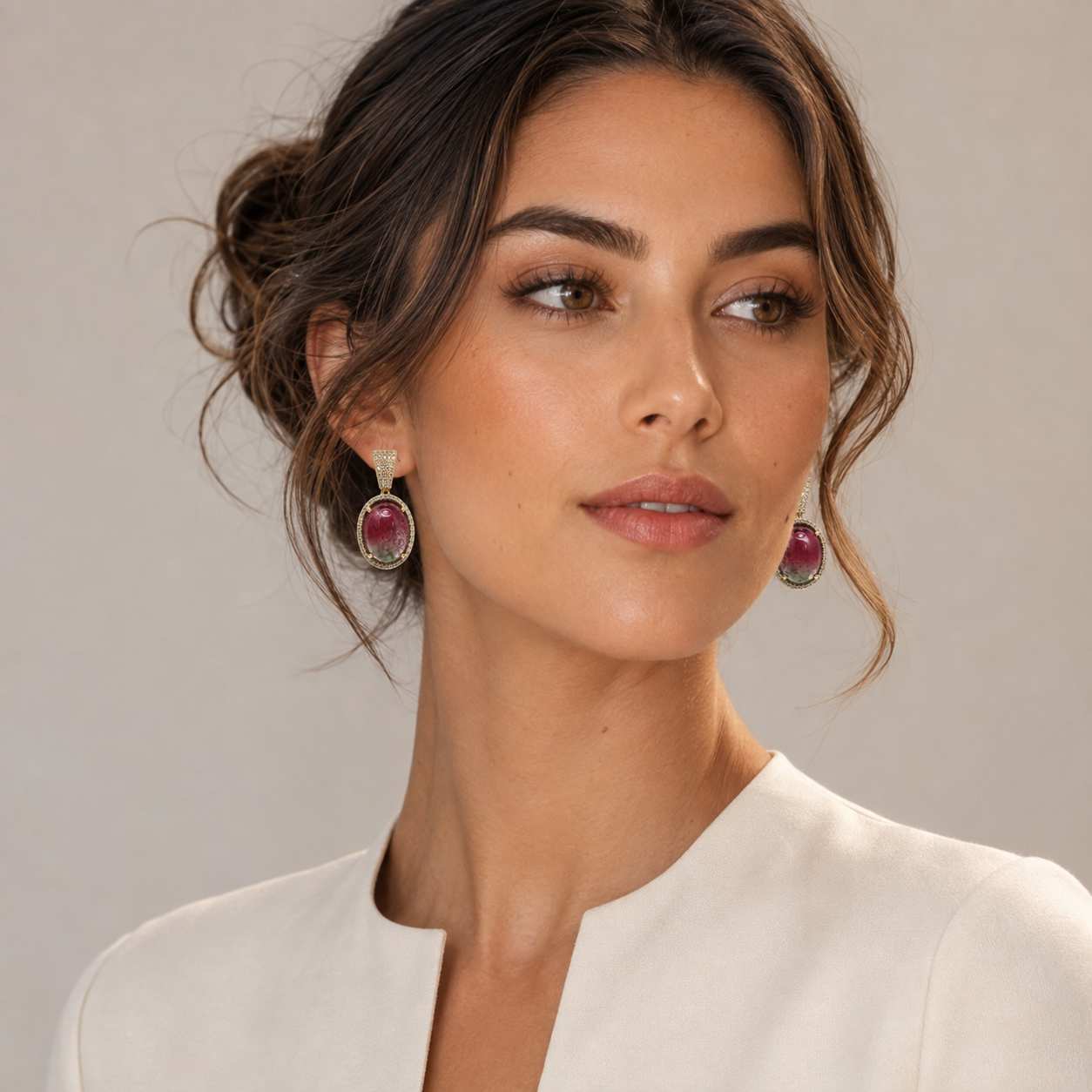 18K Yellow Gold Velour Tourmaline & Diamond Earrings