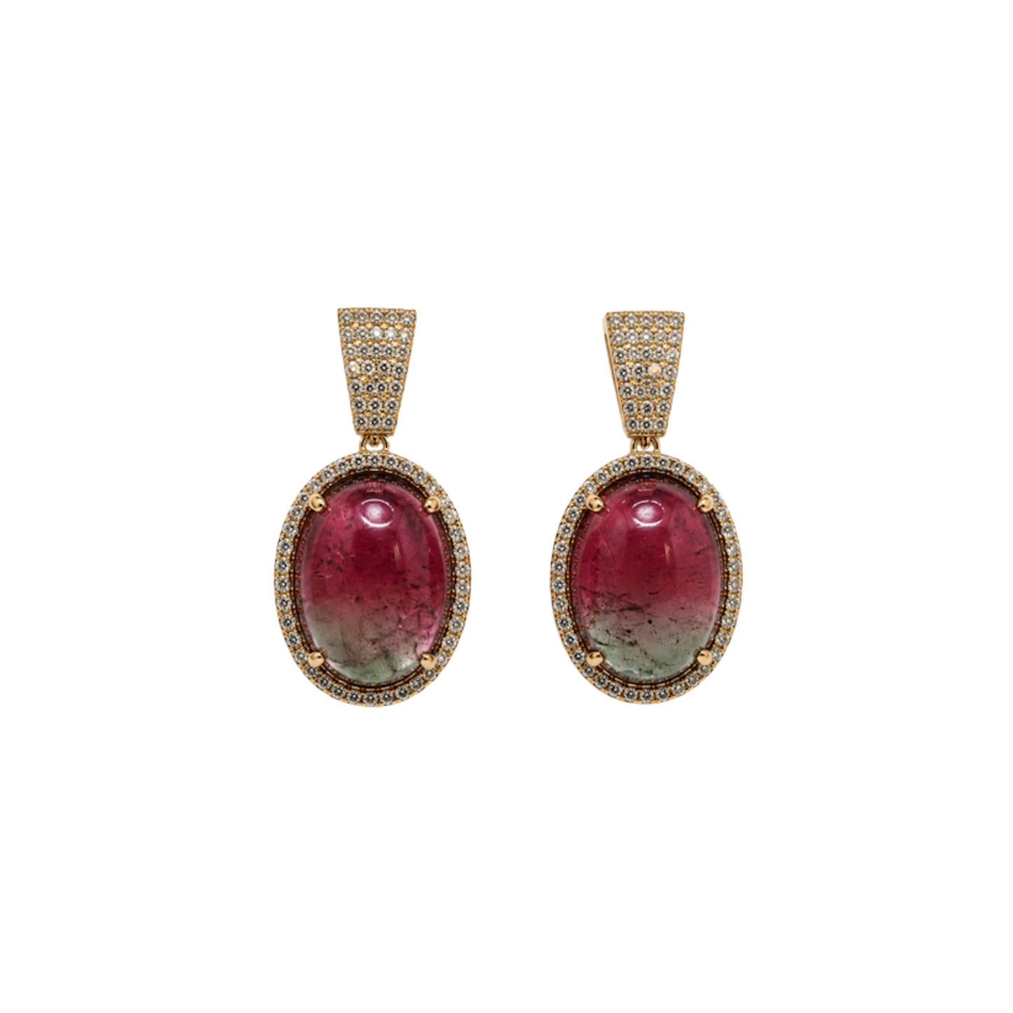 18K Yellow Gold Velour Tourmaline & Diamond Earrings