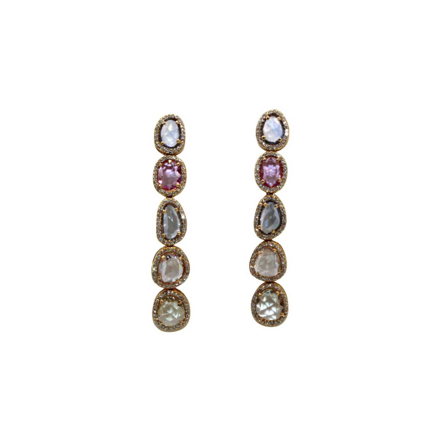 18K Yellow Gold Pastel Sapphire & Diamond Earrings