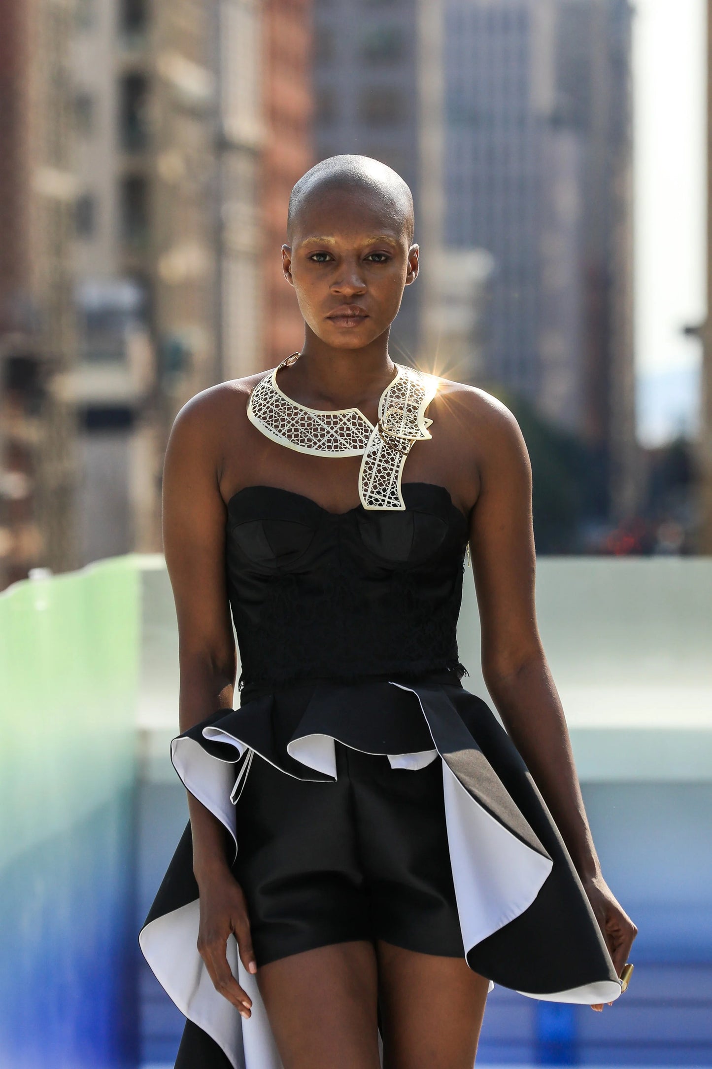 Black and White Overskirt with Bustier and Skirt
