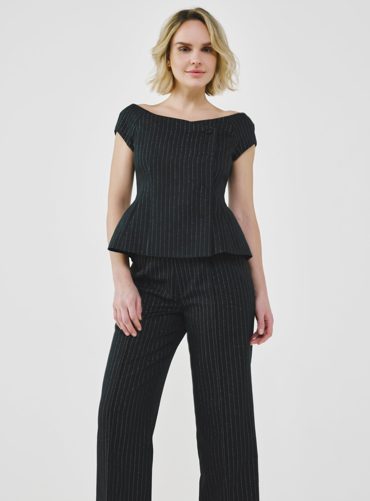 Tailored Pinstripe Bardot Top