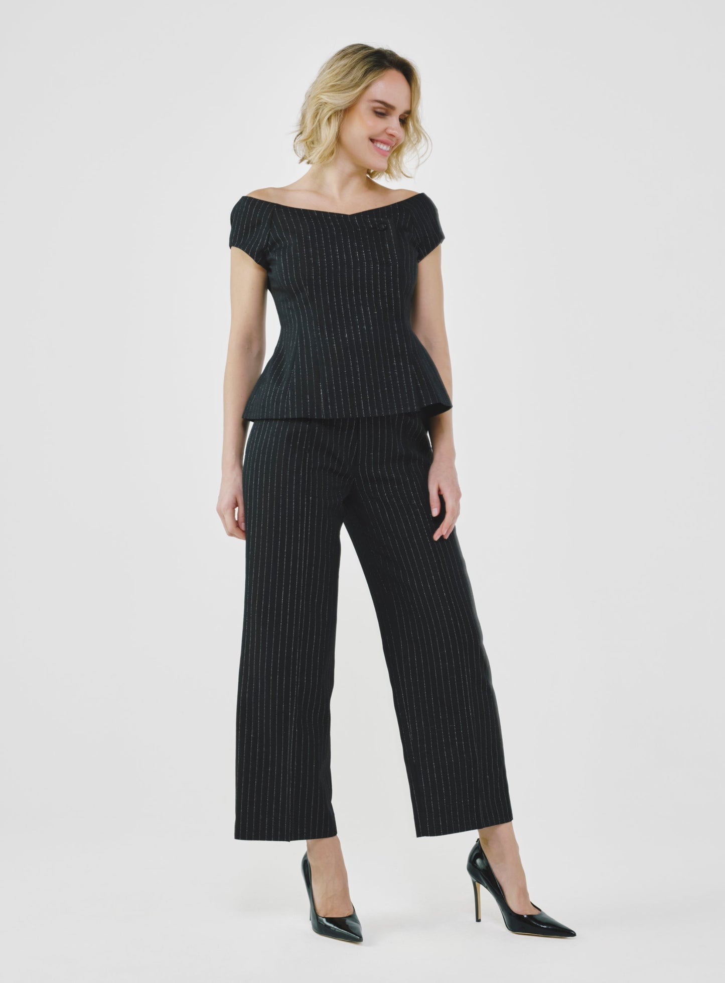Tailored Pinstripe Bardot Top
